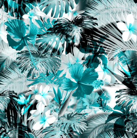 FS1060 Tropical Stretch Knit Fabric Teal | Fabric | blue, digital, fabric, floral, printed, scuba, teal, tropical | Fabric Styles