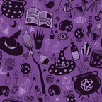 FS1063 Spooky Witchcraft Scuba Stretch Knit Fabric Purple | Fabric | Digitall, fabric, Halloween, Material, Potion, potions, Printed, purple, scuba, witch, Witch Hat | Fabric Styles