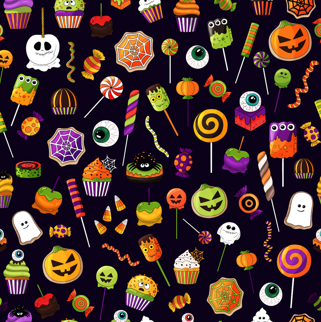 Cute Halloween Sweets & Pumpkin Stretch Fabric