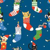 FS1070 Christmas Cats in Stockings Scuba Stretch Knit Fabric Pink | Fabric | Cat, Cats, Christmas, Conversational, drape, Fabric, fashion fabric, jersey, kids, kitten, making, Scuba, sewing, Stocking, stockings, Stretchy, xmas | Fabric Styles