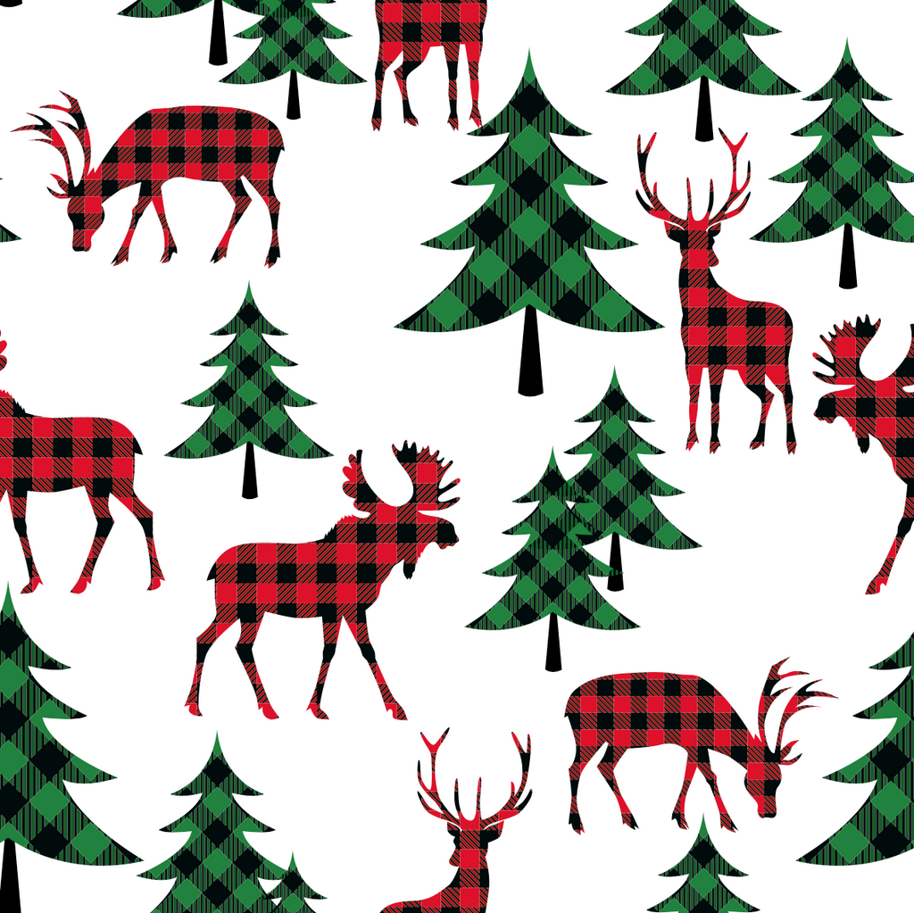 Buffalo Plaid Reindeer Fabric | Check Deer & Moose Print