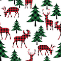 Buffalo Plaid Reindeer Fabric | Check Deer & Moose Print
