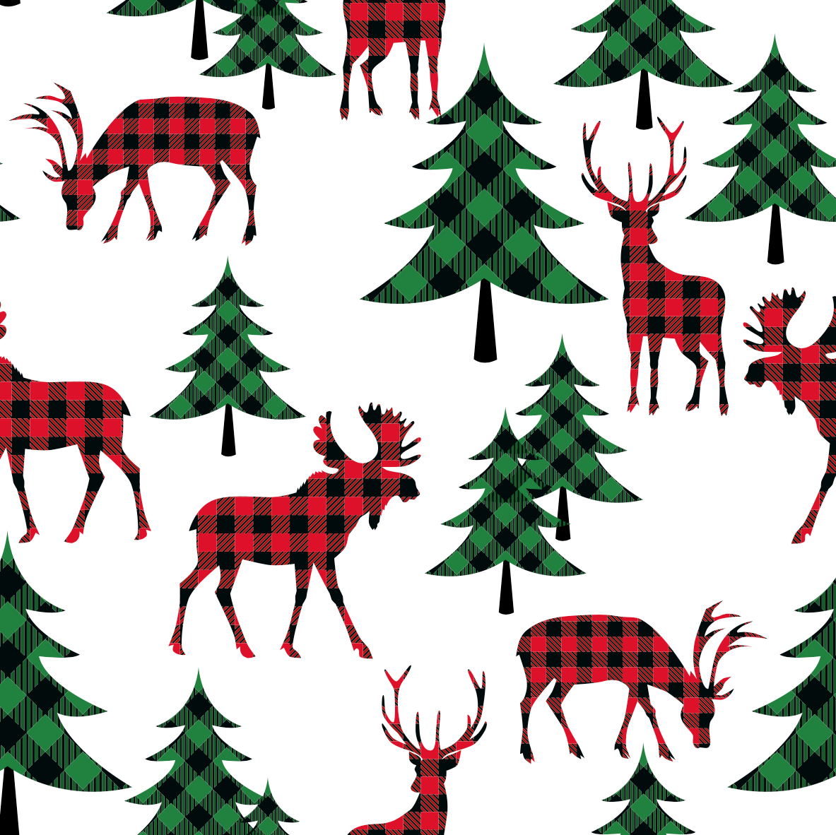 Buffalo Plaid Reindeer Fabric | Check Deer & Moose Print