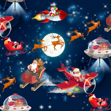 FS1073 Santas Deliveries Scuba Stretch Knit Fabric Blue | Fabric | blue, Christmas, Christmas scuba, drape, Fabric, fashion fabric, making, Moon, Plane, Reindeer, Santa, Scuba, sewing, Sledge, sleigh, Stars, Stretchy, xmas | Fabric Styles