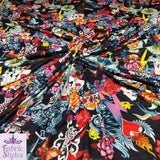 FS117 Floral Tattoo Vintage Cards Spun Polyester Jersey Knit Stretch Fabric Black | Fabric | Ace, Cards, drape, Fabric, fashion fabric, Floral, Hearts, Love, making, Pink, sewing, spun polyester, Spun Polyester Elastane, Valentine, Valentines, Vintage | Fabric Styles