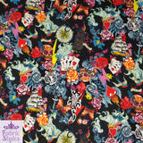 FS117 Floral Tattoo Vintage Cards Spun Polyester Jersey Knit Stretch Fabric Black | Fabric | Ace, Cards, drape, Fabric, fashion fabric, Floral, Hearts, Love, making, Pink, sewing, spun polyester, Spun Polyester Elastane, Valentine, Valentines, Vintage | Fabric Styles