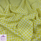 FS130_4 Yellow Gingham Print Scuba Stretch Fabric Yellow | Fabric | checks, Discounted, drape, Fabric, fashion fabric, Gingham, jersey, making, Scuba, sewing, Tartan, Yellow | Fabric Styles