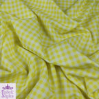 FS130_4 Yellow Gingham Print Scuba Stretch Fabric Yellow | Fabric | checks, Discounted, drape, Fabric, fashion fabric, Gingham, jersey, making, Scuba, sewing, Tartan, Yellow | Fabric Styles