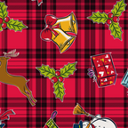 FS152 Reindeer Tartan Bells Print Black | Fabric Styles