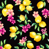 FS295 Lemon Floral Scuba Stretch Knit Fabric White & Black | Fabric | Black, Blue, Fabric, Floral, Flower, Flowers, Fruit, Garden, Leaf, Lemon, Lemons, Light, Mint, Petal, Pink, Scuba, Summer, White, Yellow | Fabric Styles