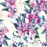 FS352 Delphinium Floral | Fabric | Babywear, Blossom, Daisy, Double Jersey, Dress making, Fabric, fashion fabric, Floral, jersey, Jersey Knit, Pink, Purple, Rompers, Scuba, Skirt, Stretch, Stretchy, Trousers, White | Fabric Styles
