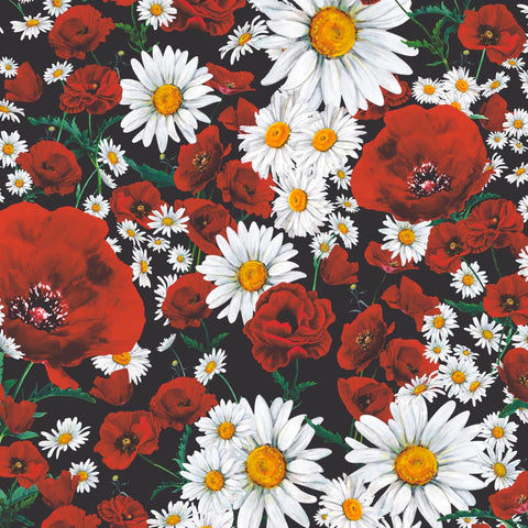 FS429 Daisy Love | Fabric | Daisy, drape, Fabric, fashion fabric, Floral, Flower, Love, Red, Scuba, sewing, Stretchy | Fabric Styles