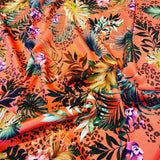 FS471_1 Hawaii Tropical | Fabric | drape, Fabric, fashion fabric, Floral, Floral Leopard, Flower, FS471, Green, Hawaii, Leopard, Leopards, Mint, Orange, palm, Scuba, sewing, Stretchy, Tropical | Fabric Styles