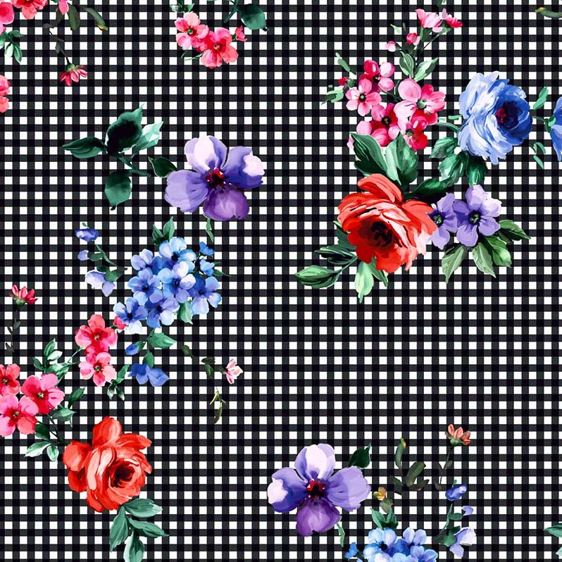 FS500 Gingham Floral | Fabric | drape, Fabric, fashion fabric, Floral, Flower, Gingham, Nude, Scuba, sewing, Stretchy | Fabric Styles