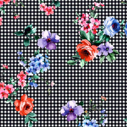 FS500 Gingham Floral | Fabric | drape, Fabric, fashion fabric, Floral, Flower, Gingham, Nude, Scuba, sewing, Stretchy | Fabric Styles