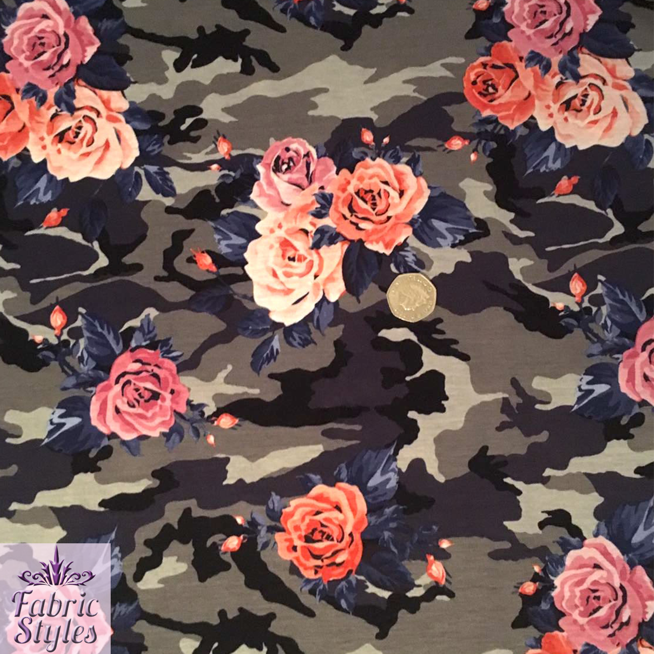 FS028_1 Flower Camouflage Army Print Spun Polyester | Fabric Styles