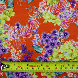FS917 Orange Floral Stretch Knit Fabric | Fabric | drape, elastane, Fabric, fashion fabric, Floral, Flower, jersey, Knit, Knitwear, Loungewear, making, orange, Polyester, Sale, sewing, Skirt, Stretchy | Fabric Styles