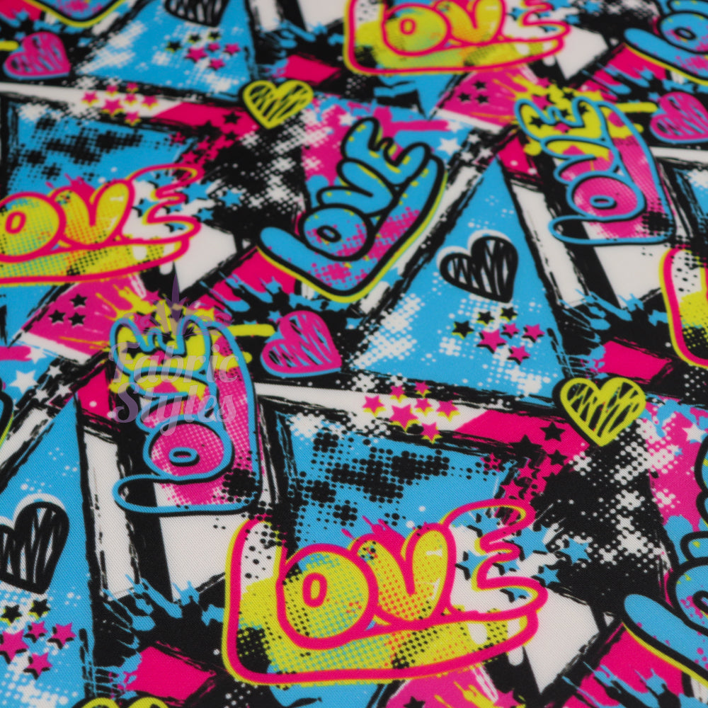 FS807 Love Graffiti | Fabric | comic, conversational, fabric, graffiti, jersey, kids, scuba, slang, stretch | Fabric Styles