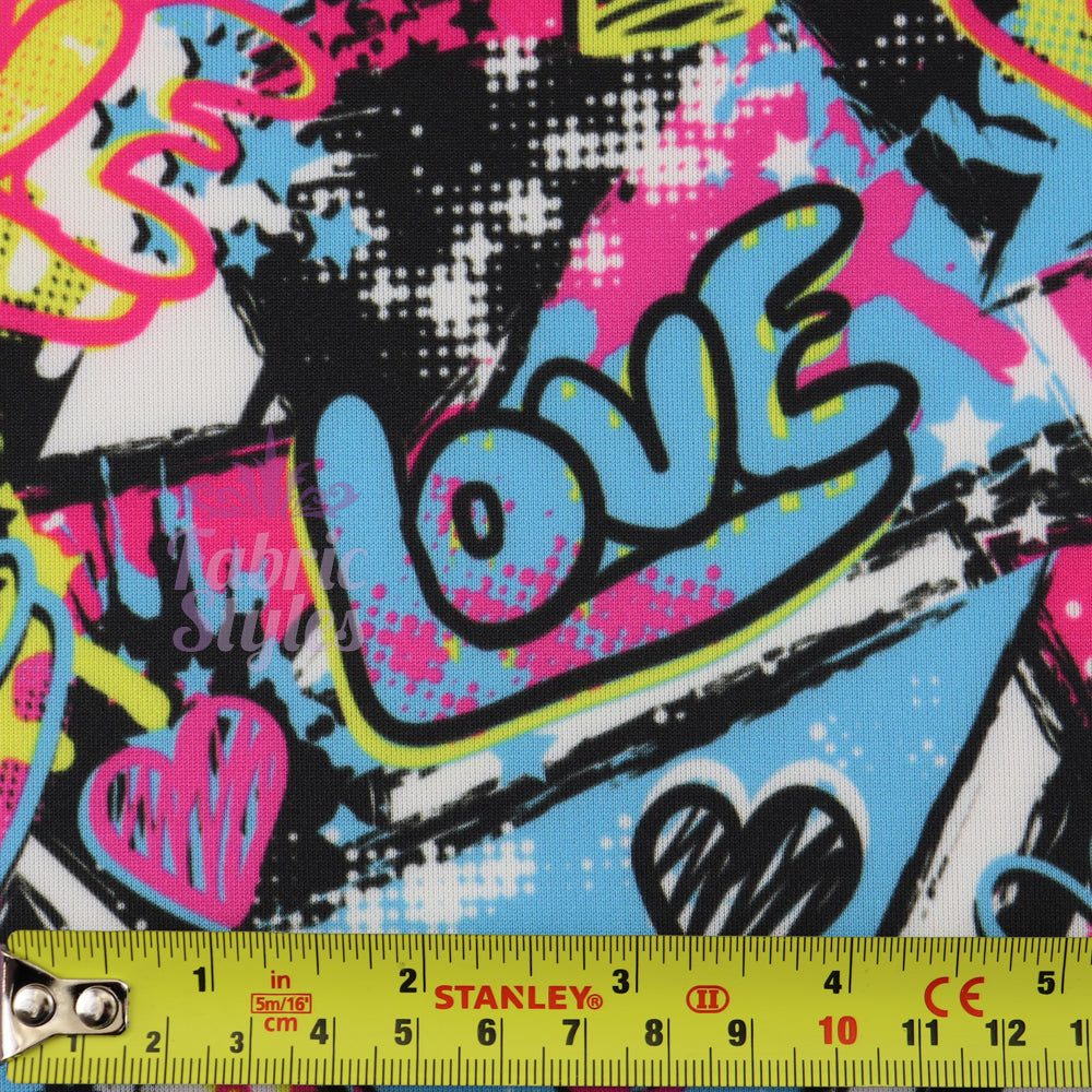 FS807 Love Graffiti | Fabric | comic, conversational, fabric, graffiti, jersey, kids, scuba, slang, stretch | Fabric Styles