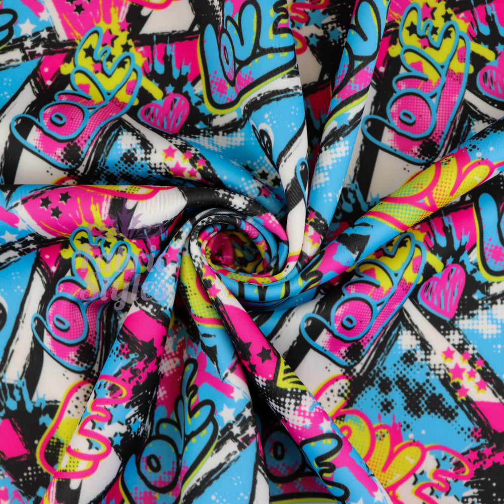 FS807 Love Graffiti | Fabric | comic, conversational, fabric, graffiti, jersey, kids, scuba, slang, stretch | Fabric Styles