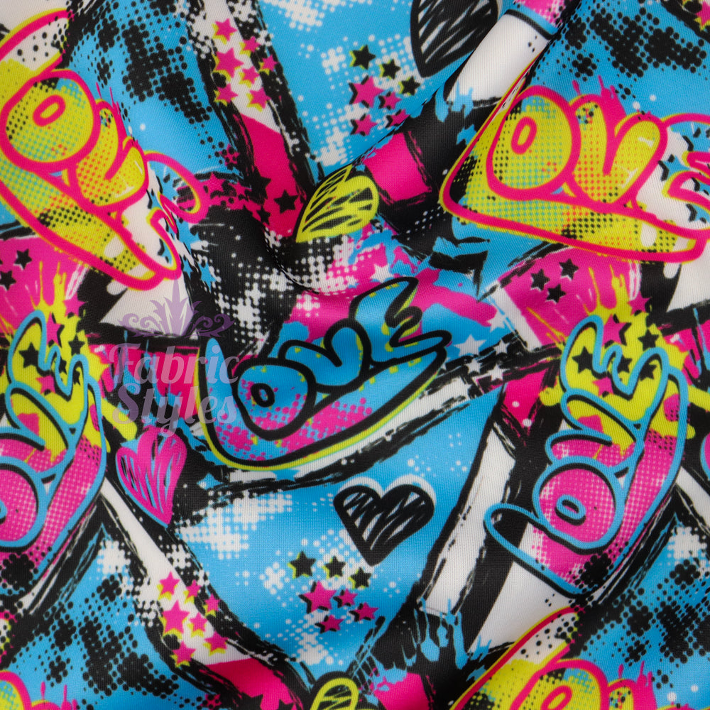 FS807 Love Graffiti | Fabric | comic, conversational, fabric, graffiti, jersey, kids, scuba, slang, stretch | Fabric Styles
