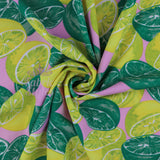 FS721 Lemon & Lime | Fabric | Blue, elastane, Fabric, fashion fabric, Floral, Fruit, Fruits, Garden, jersey, Leaf, Lemon, Lemons, Light, Lime, making, Mint, Polyester, sale, Scuba Crepe, sewing, Skirt, Stretchy, Summer, Yellow | Fabric Styles