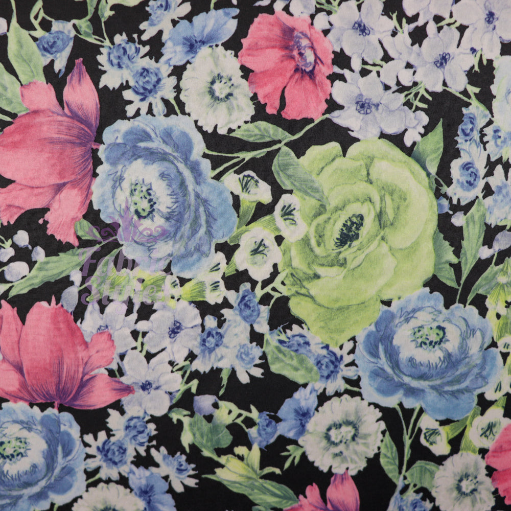 FS984 Floral Soft Touch Silky Stretch Knit Fabric | Fabric | Fabric, fashion fabric, Floral, jersey, Purple, Sale, sewing, Soft Touch, stretch, White | Fabric Styles