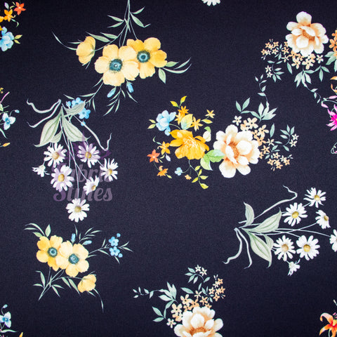 FS945 Daisy Maisie Floral | Fabric | Fabric, fashion fabric, Floral, jersey, Purple, Scuba Crepe, sewing, stretch, White | Fabric Styles