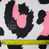 FS578 Raw Pink Leopard | Fabric | Animal, drape, elastane, Fabric, fashion fabric, jersey, Leopard, making, Pink, Polyester, scuba, sewing, Skirt, Stretchy, White | Fabric Styles