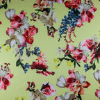 FS095 Floral Bouquet Stretch Knit Fabric White Pink Yellow | Fabric | drape, Fabric, fashion fabric, Floral, Flower, Flowers, Ivory, making, Pink, Rose, Scuba, sewing, Stretchy, White, Yellow | Fabric Styles
