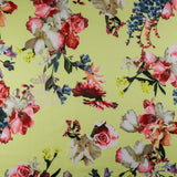 FS095 Floral Bouquet Stretch Knit Fabric White Pink Yellow | Fabric | drape, Fabric, fashion fabric, Floral, Flower, Flowers, Ivory, making, Pink, Rose, Scuba, sewing, Stretchy, White, Yellow | Fabric Styles