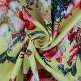 FS095 Floral Bouquet Stretch Knit Fabric White Pink Yellow | Fabric | drape, Fabric, fashion fabric, Floral, Flower, Flowers, Ivory, making, Pink, Rose, Scuba, sewing, Stretchy, White, Yellow | Fabric Styles