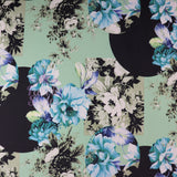 FS956 Mint Floral Soft Touch Silky Stretch Knit Fabric Black & Mint | Fabric | Fabric, fashion fabric, Floral, jersey, Purple, Sale, sewing, Soft Touch, stretch, White | Fabric Styles