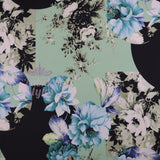 FS956 Mint Floral Soft Touch Silky Stretch Knit Fabric Black & Mint | Fabric | Fabric, fashion fabric, Floral, jersey, Purple, Sale, sewing, Soft Touch, stretch, White | Fabric Styles