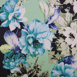 FS956 Mint Floral Soft Touch Silky Stretch Knit Fabric Black & Mint | Fabric | Fabric, fashion fabric, Floral, jersey, Purple, Sale, sewing, Soft Touch, stretch, White | Fabric Styles