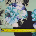 FS956 Mint Floral Soft Touch Silky Stretch Knit Fabric Black & Mint | Fabric | Fabric, fashion fabric, Floral, jersey, Purple, Sale, sewing, Soft Touch, stretch, White | Fabric Styles