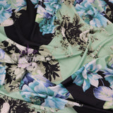 FS956 Mint Floral Soft Touch Silky Stretch Knit Fabric Black & Mint | Fabric | Fabric, fashion fabric, Floral, jersey, Purple, Sale, sewing, Soft Touch, stretch, White | Fabric Styles