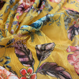 FS991 Mustard Floral Crinkle Mesh | Fabric | drape, Fabric, fashion fabric, Floral, Flower, jersey, limited, making, Power Mesh, Powermesh, Sale, sewing, stretch, Stretchy, white | Fabric Styles