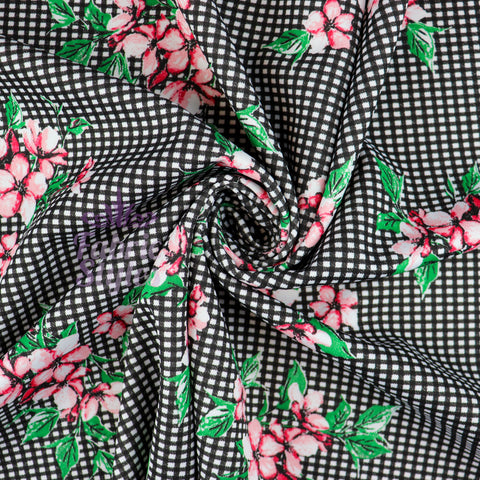 FS666 Gingham Pink Floral | Fabric | blue, Cactus, Fabric, Fabrics, Fashion, Floral, Flowers, Gingham, Pink, purple, SALE, scuba, Stretch, Watercolor, Watercolour | Fabric Styles