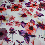 FS576 Meraki Bloom | Fabric | drape, elastane, Fabric, fashion fabric, Floral, Flower, Flowers, FS574, FS576, Ivory, jersey, making, Pink, Polyester, Purple, Scuba, sewing, Stretchy, Watercolor, Watercolour | Fabric Styles