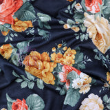 FS970 Floral Stretch Knit Fabric Black | Fabric | blue, broom, Children, drape, elastane, Fabric, fashion fabric, Floral, Flower, jersey, Kids, Knit, Knitwear, Loungewear, making, Pink, Polyester, Potions, Potter, sale, sewing, Skirt, Stretchy | Fabric Styles