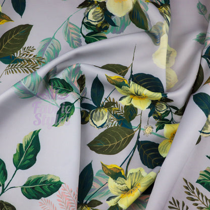 FS974 Grey Floral | Fabric | Fabric, fashion fabric, Floral, jersey, Purple, scuba, sewing, stretch, White | Fabric Styles