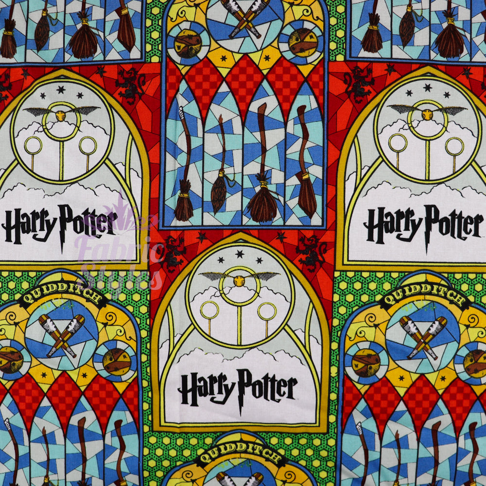 FS635_19 Harry Potter Stained Glass Broomsticks | Fabric | Cotton, Fabric, FS635, Harry Potter, Quidditch | Fabric Styles