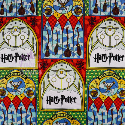 FS635_19 Harry Potter Stained Glass Broomsticks | Fabric | Cotton, Fabric, FS635, Harry Potter, Quidditch | Fabric Styles