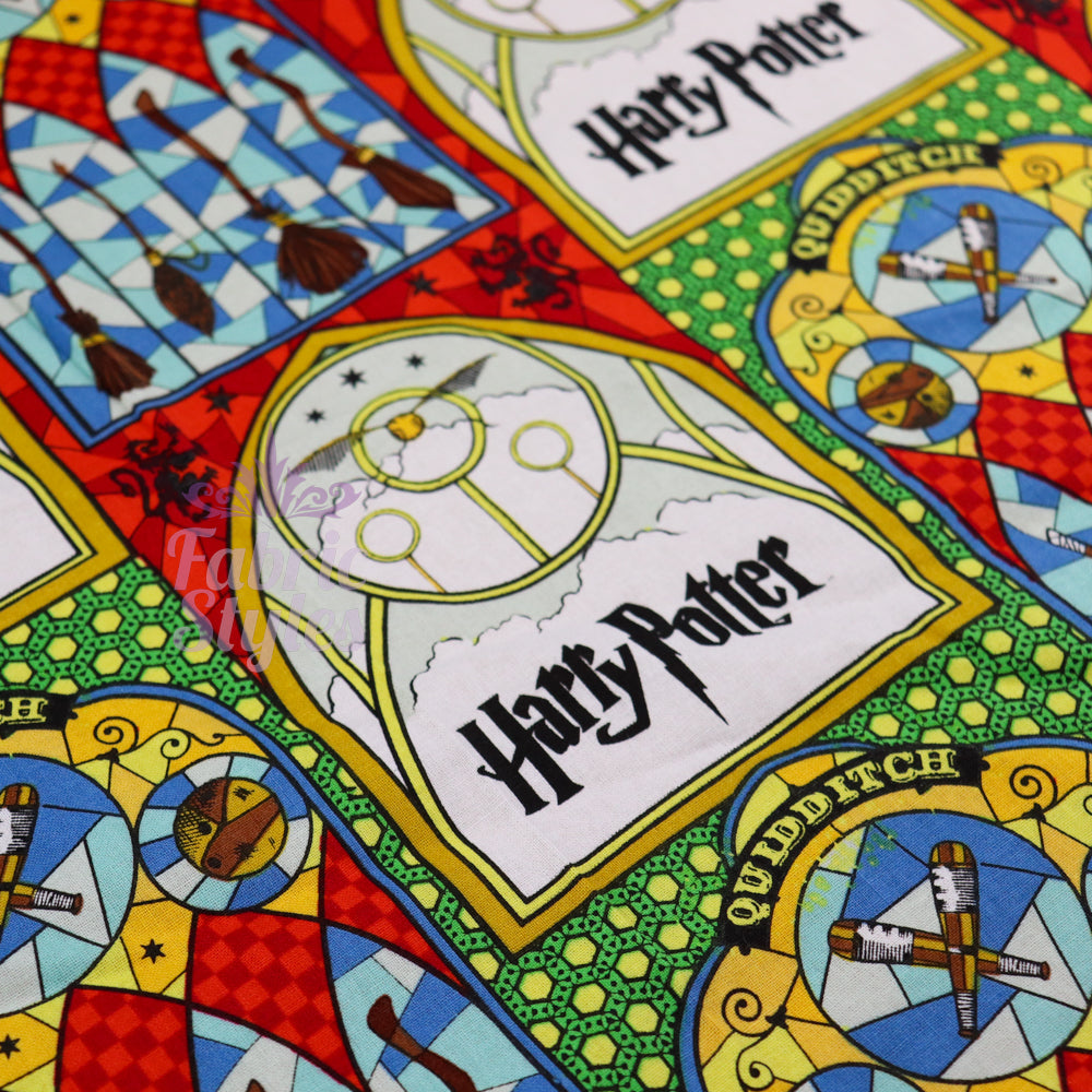 FS635_19 Harry Potter Stained Glass Broomsticks | Fabric | Cotton, Fabric, FS635, Harry Potter, Quidditch | Fabric Styles