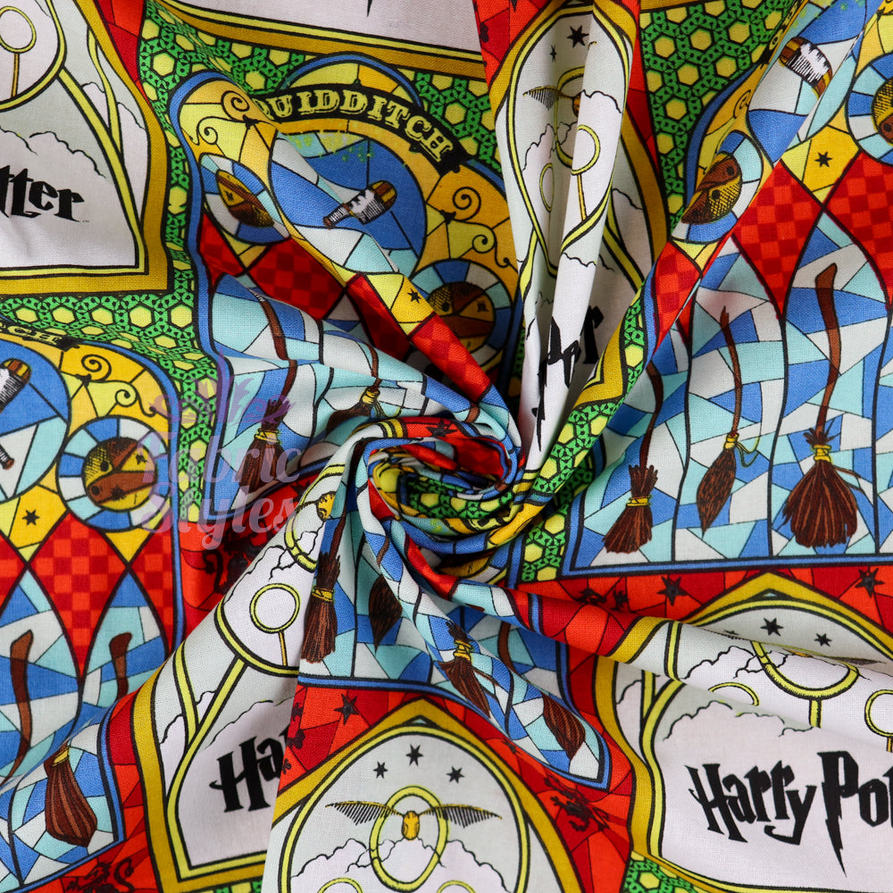 FS635_19 Harry Potter Stained Glass Broomsticks | Fabric | Cotton, Fabric, FS635, Harry Potter, Quidditch | Fabric Styles
