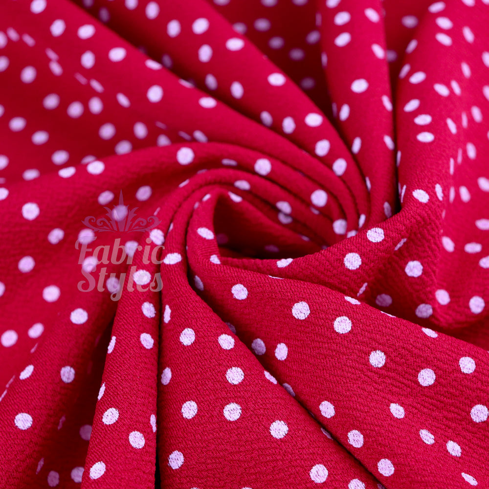 FS589 Polka Dots Liverpool Fabric | Fabric | blue, dots, drape, Elastane, Fabric, fashion fabric, Liverpool, New, Polka dots, polyester, Powder blue, red, sewing, spot, spots, stretch, Stretchy, textured, Waffle, White | Fabric Styles