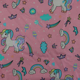 FS980 Pink Unicorn Polycotton | Fabric | Castle, Children, Colourful, drape, Fabric, fashion fabric, Kids, making, Navy, Pink, Poly, Poly Cotton, Princess, Rose, sewing, Skirt, Unicorn, White | Fabric Styles