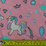 FS980 Pink Unicorn Polycotton | Fabric | Castle, Children, Colourful, drape, Fabric, fashion fabric, Kids, making, Navy, Pink, Poly, Poly Cotton, Princess, Rose, sewing, Skirt, Unicorn, White | Fabric Styles