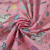 FS980 Pink Unicorn Polycotton | Fabric | Castle, Children, Colourful, drape, Fabric, fashion fabric, Kids, making, Navy, Pink, Poly, Poly Cotton, Princess, Rose, sewing, Skirt, Unicorn, White | Fabric Styles